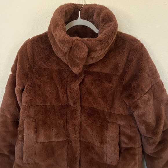 ABERCROMBIE & FITCH | Brown Faux Fur Quilted Puffer Funnel Neck Jacket | Size S - Picture 8 of 16